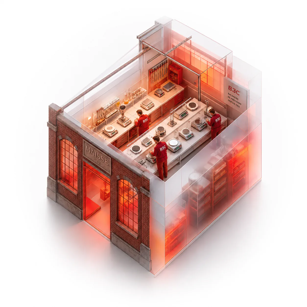 Illustration 3D du centre B3C Pesage à Maisse en Essonne, contrôle qualité et étalonnage des balances