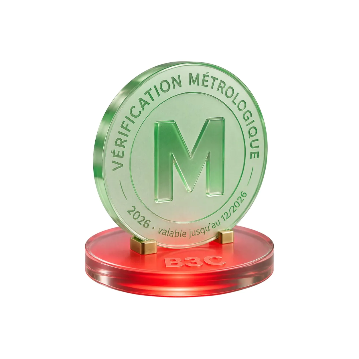 Sceau de vérification métrologique marqué M sur socle B3C, service de vérification périodique des balances