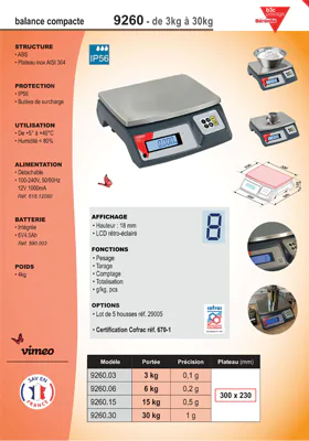 Aperçu de la première page de la fiche technique PDF de la balance 9260 Pro IP56