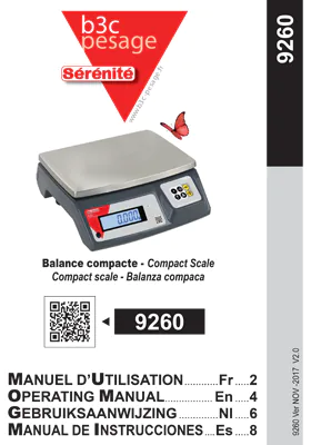 Aperçu de la première page du manuel d'utilisation PDF de la balance 9260, pesage, tarage, comptage, totalisation