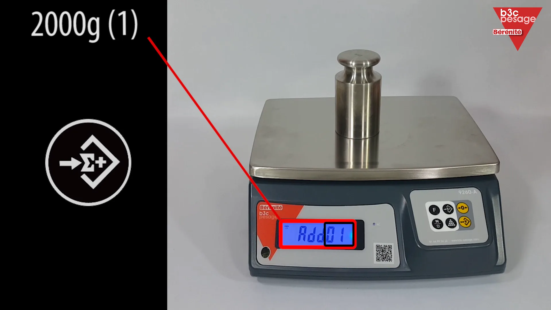 Aperçu du tutoriel vidéo expliquant la fonction totalisation des pesées MEM cumul kg journée sur la balance 9260