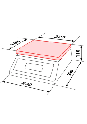Aperçu du plan PDF des dimensions hors-tout de la balance GX, 230 × 280 × 110 mm