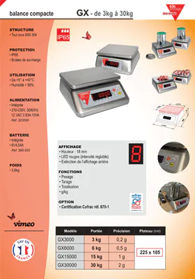 Aperçu de la première page de la fiche technique PDF de la balance GX tout inox IP65