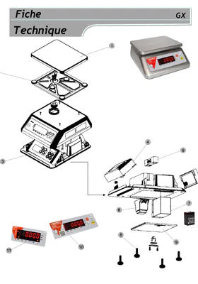 Aperçu de la vue éclatée des pièces détachées de la balance GX pour identification et commande SAV