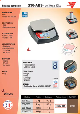 Aperçu de la première page de la fiche technique PDF de la balance compacte S30-ABS