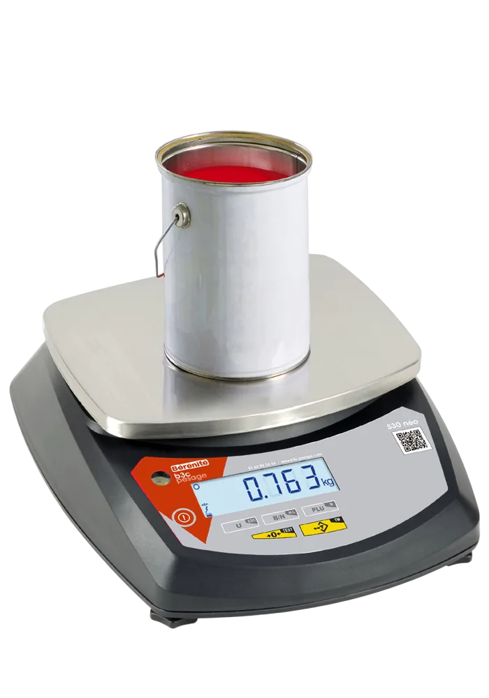 Balance compacte B3C S30-ABS avec carrosserie ABS, plateau inox amovible 250 × 197 mm et afficheur LCD bleu rétro-éclairé