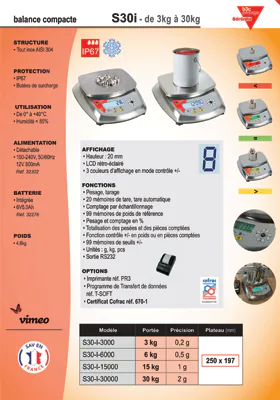 Aperçu de la première page de la fiche technique PDF de la balance compacte S30 industrielle IP67