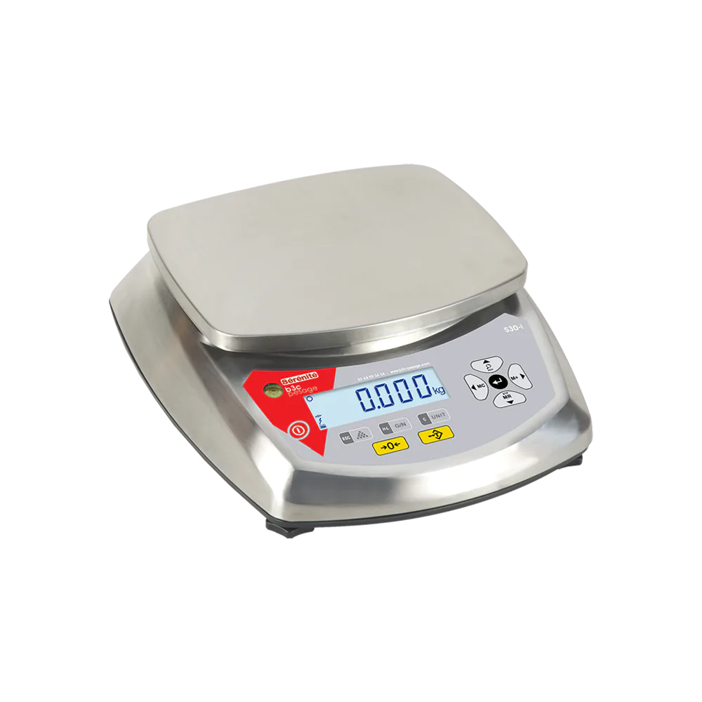 Balance compacte B3C S30 industrielle tout inox AISI 304 IP67 avec comptage, contrôle plus moins et 20 mémoires de tare