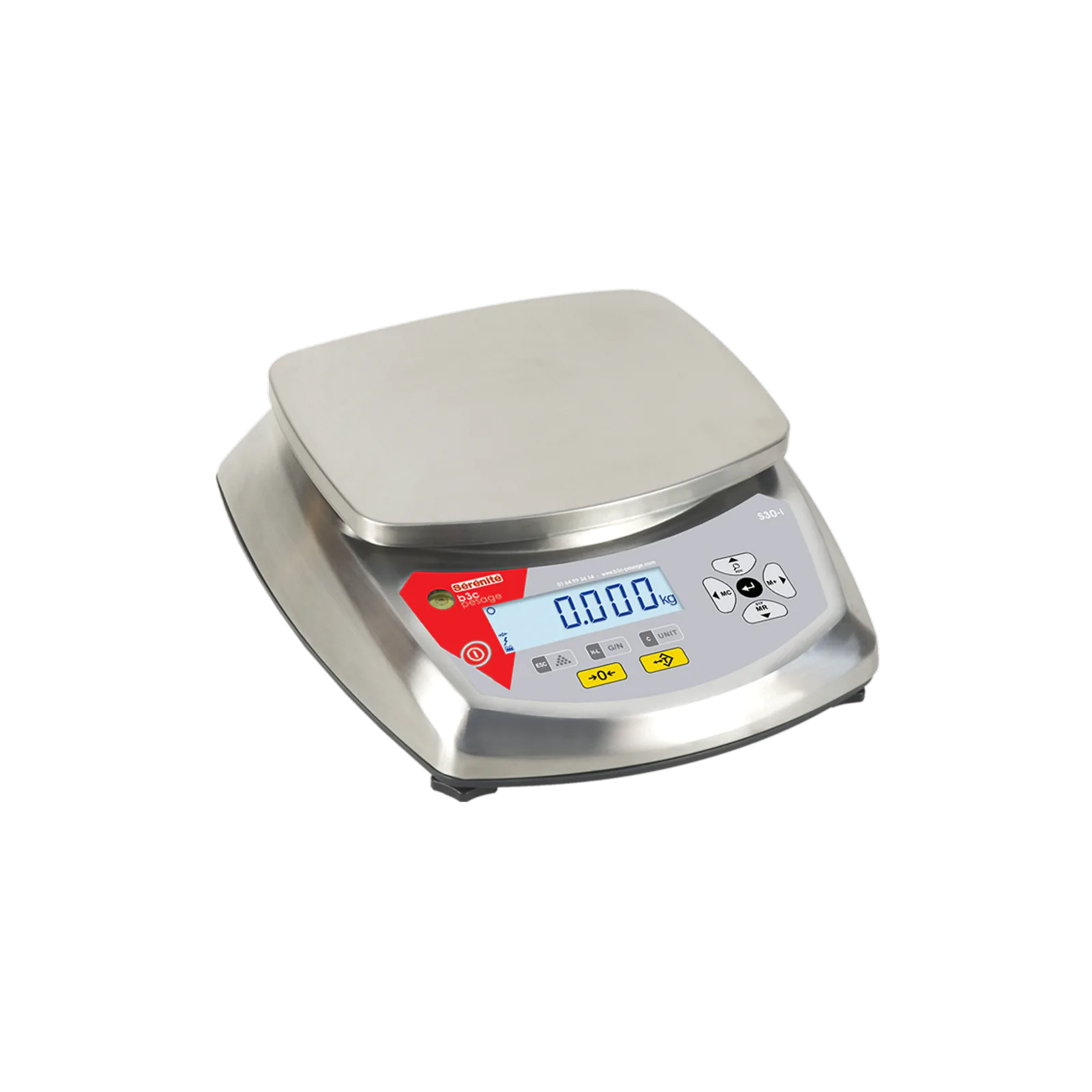 Balance S30 industrielle IP67 Balance compacte B3C S30 industrielle tout inox, avec plateau amovible, afficheur LCD et clavier multifonction