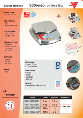 Aperçu de la première page de la fiche technique PDF de la balance compacte S30i-néo tout inox IP67