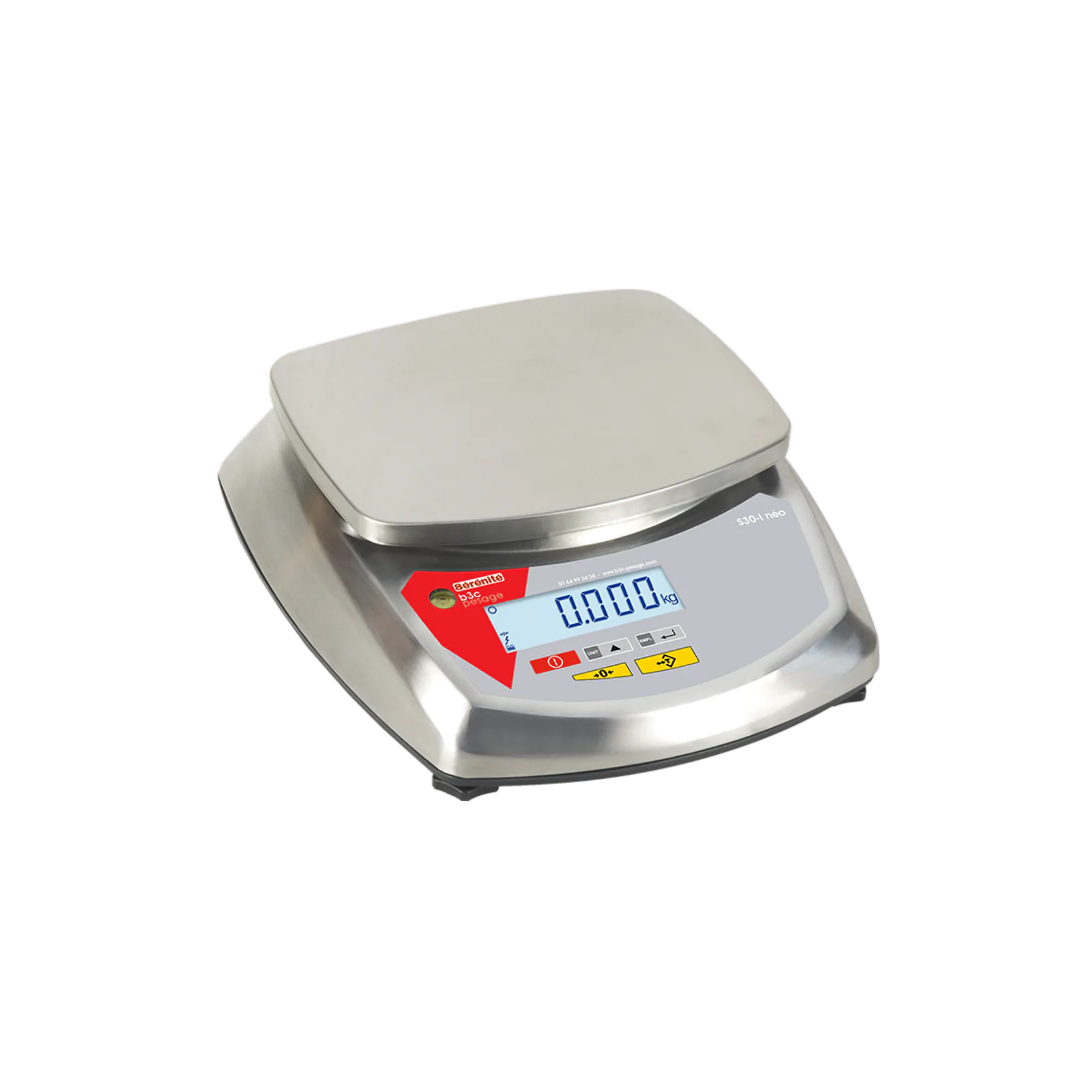 Balance compacte B3C S30i-néo tout inox avec plateau amovible, afficheur LCD et touches de pesage et tarage
