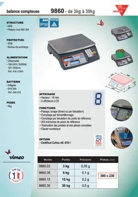 Aperçu de la première page de la fiche technique PDF de la balance compteuse 9860 Pro