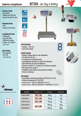 Aperçu de la première page de la fiche technique PDF de la balance compteuse S720