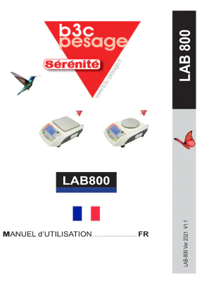 Aperçu de la première page du manuel d'utilisation PDF de la balance LAB-800, pesage, comptage, contrôle