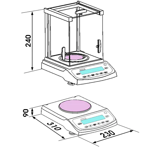 Schéma technique B3C des dimensions hors-tout de la LAB-S : largeur 230 mm, profondeur 310 mm, hauteur 90 mm