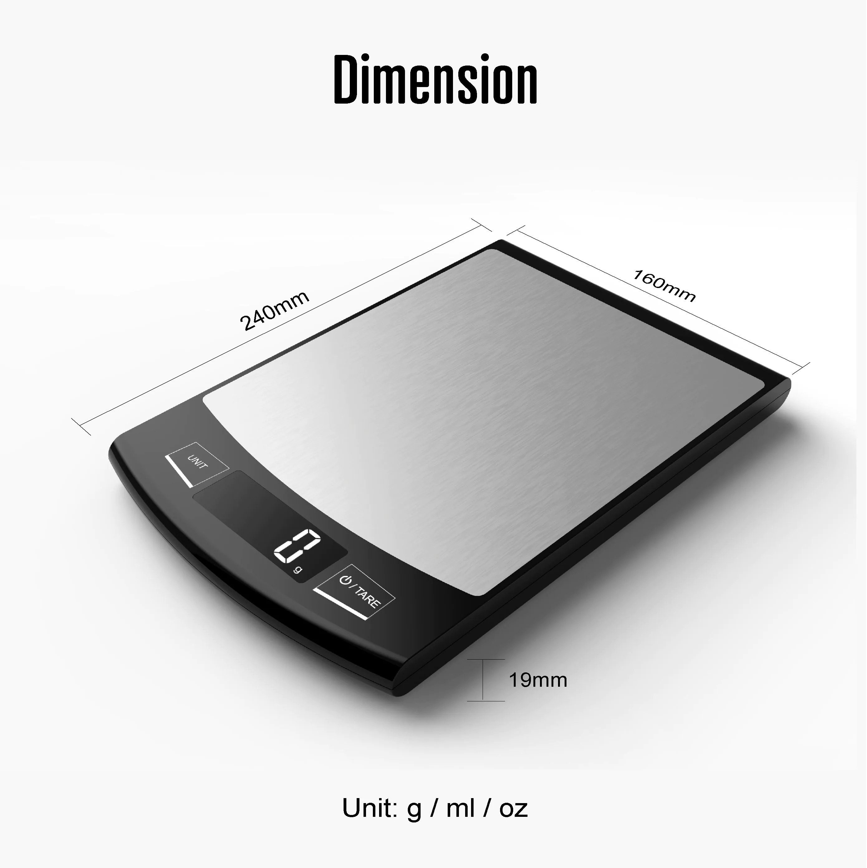 Balance S-INOX avec dimensions plateau 160 × 240 mm et hauteur 19 mm pour usage scolaire