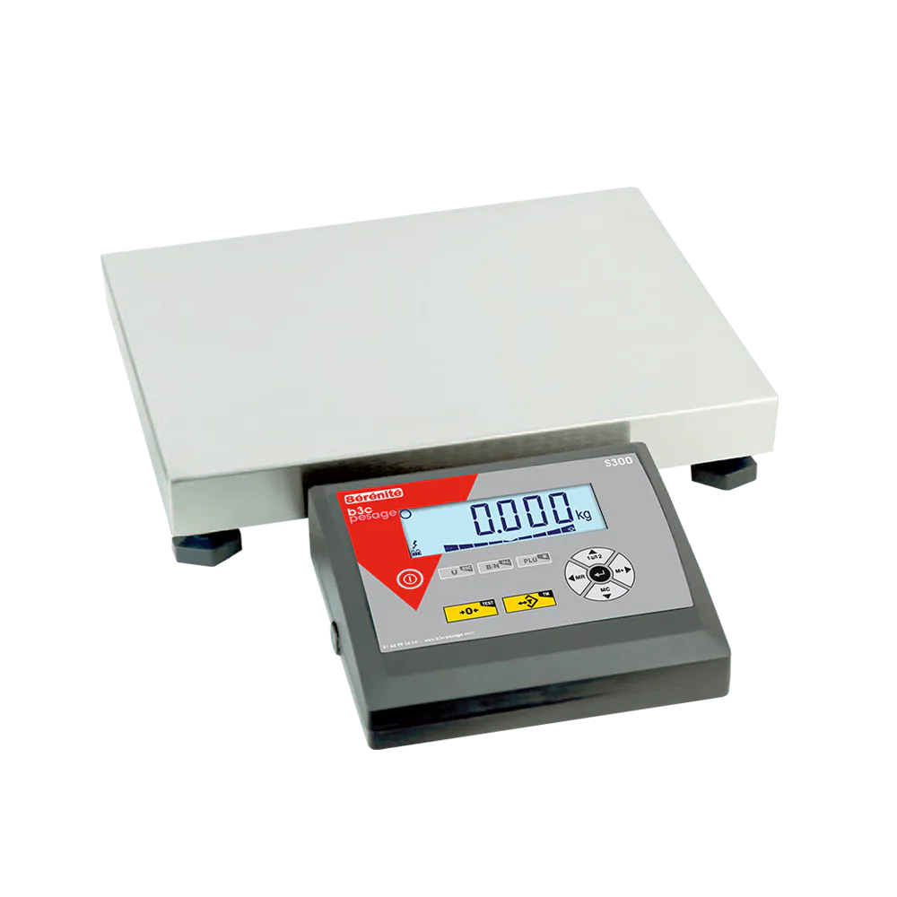 Balance pèse-colis B3C S300 avec structure acier époxy, plateau inox AISI 304 et indicateur séparé sur câble