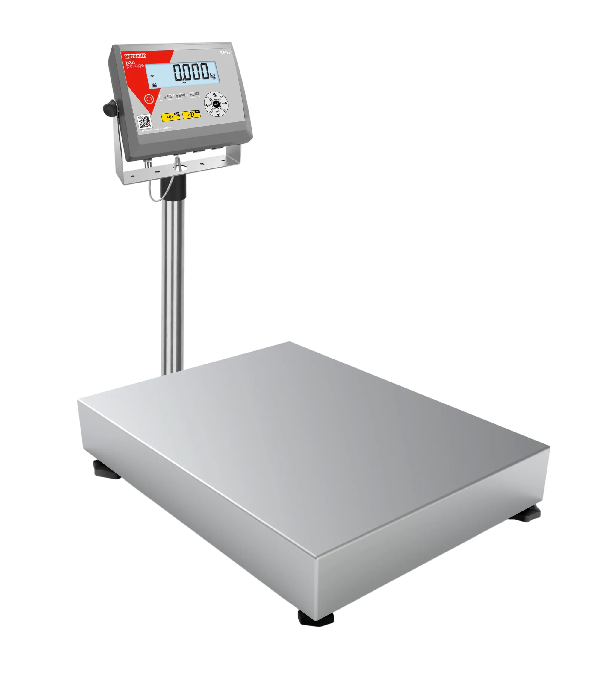 Balance plate-forme B3C S601 à colonne, 6 formats de 30 à 600 kg, plateaux inox de 300×300 à 800×600 mm