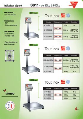 Aperçu de la première page de la fiche technique PDF de la balance plate-forme S811 tout inox IP67