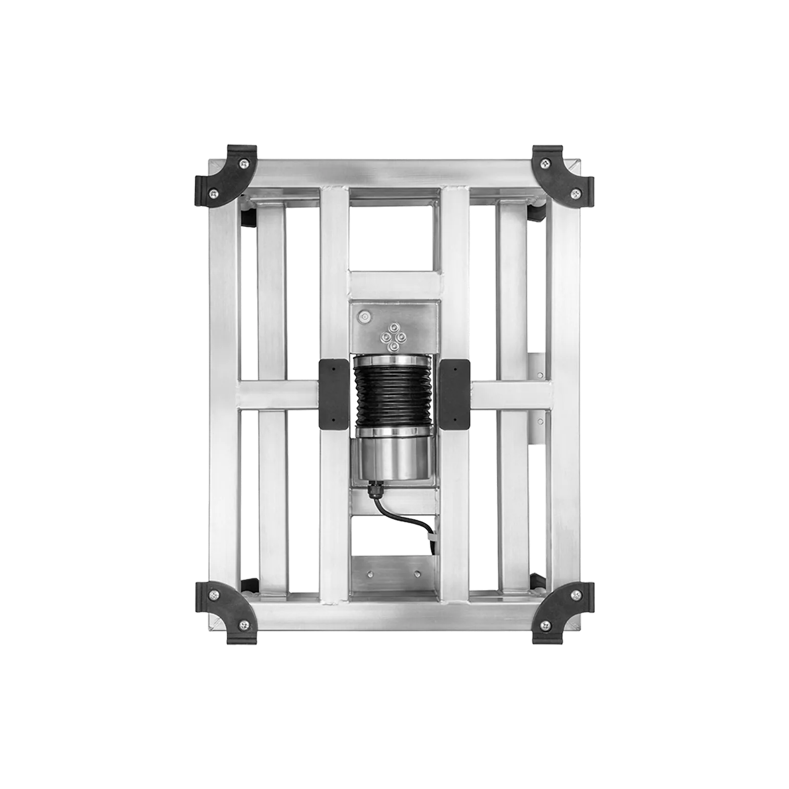 Vue de dessous de la plate-forme B3C S811, structure inox, capteur de pesée et pieds réglables