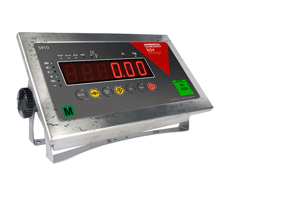 Indicateur S910 tout inox avec marquage M et vignette verte pour les transactions commerciales