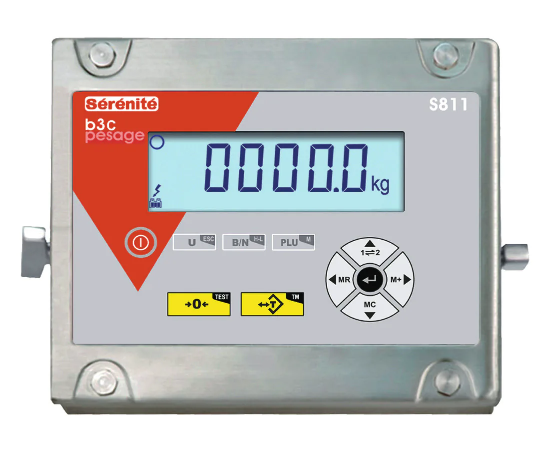 Face avant de l'indicateur de pesage B3C S811 IP67 tout inox AISI 304, afficheur LCD et clavier multifonctions