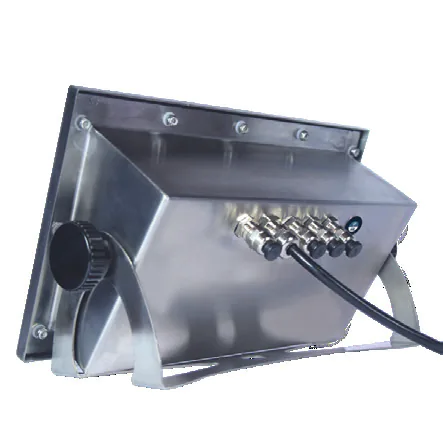 Face arrière de l'indicateur B3C S921 tout inox IP68 avec connecteurs étanches et câble blindé