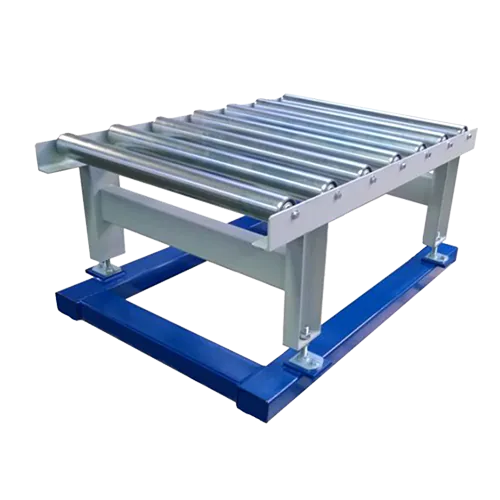 Châssis peseur en U époxy bleu équipé d'une table à rouleaux en acier galvanisé