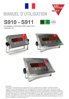 Aperçu de la première page du manuel d'utilisation PDF de l'indicateur S811 du U-Peseur inox