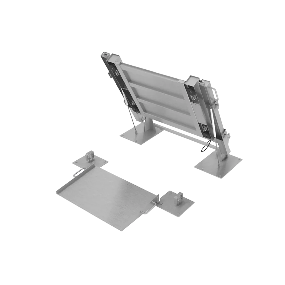 Plate-forme de pesage surbaissée relevable B3C 2814 REL inox AISI 316, tablier relevé pour le nettoyage