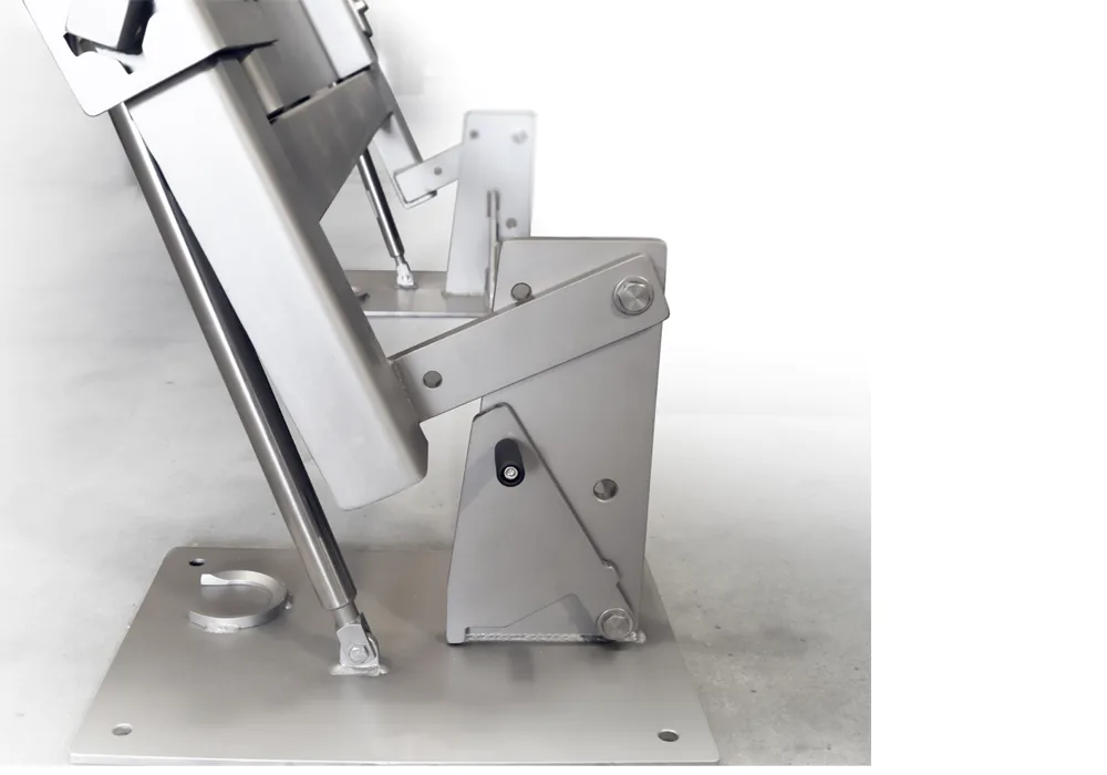 Détail de construction de la 2814 REL, mécanisme relevable et plaque d'ancrage en inox