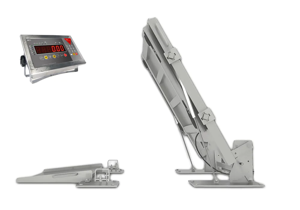 Plate-forme 2814 REL vue de profil en positions relevée et abaissée avec son indicateur S911