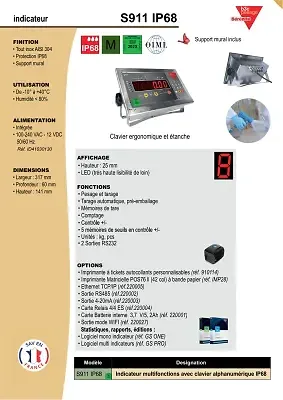 Aperçu de la documentation PDF de la plate-forme 2814.VT aluminium avec indicateur S911 IP68