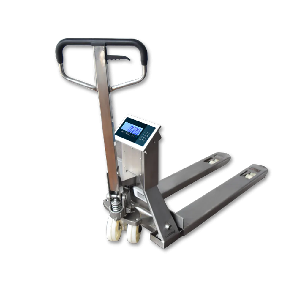 Transpalette peseur B3C tout inox IP65 homologué classe III avec vignette M, portées 1,5 et 2 tonnes